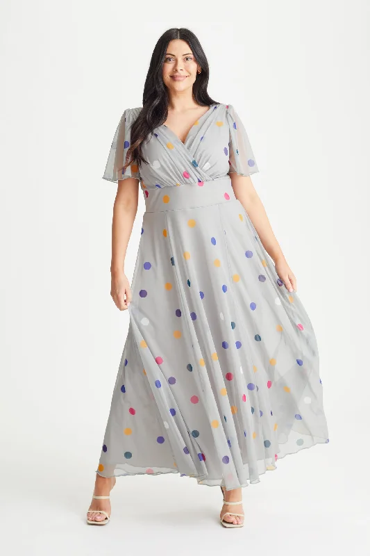 Low Prices velvet dressIsabelle Silver Spot Float Sleeve Maxi Dress
