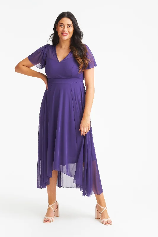 Time-Limited Offer classic fit-and-flare dressTilly Purple Angel Sleeve Sweetheart Dress