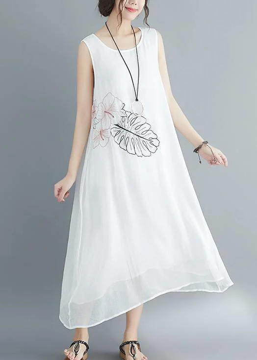 Price Meltdown fitted dressItalian white cotton blended clothes Omychic Runway Sleeveless embroidery long Summer Dresses
