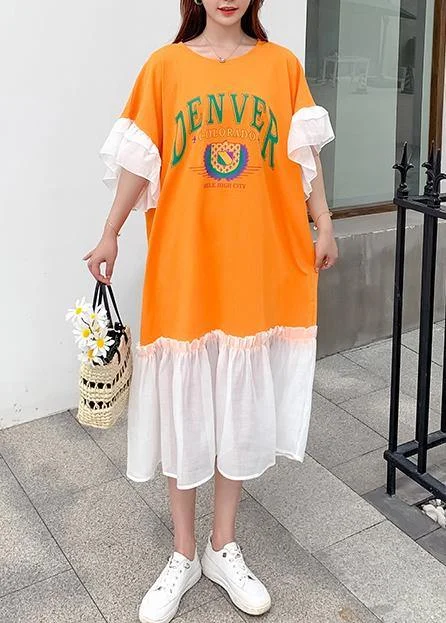 Shop and Save floral midi dressDIY patchwork cotton summerclothes For Women Tunic Tops yellow alphabet prints long Dress