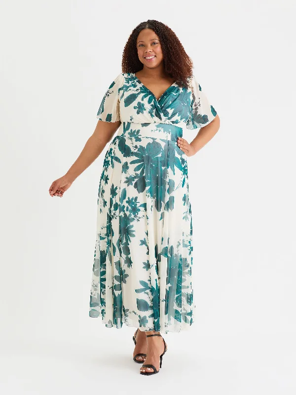 Bonus Savings casual slip dressIsabelle Teal Cream Float Sleeve Maxi Dress