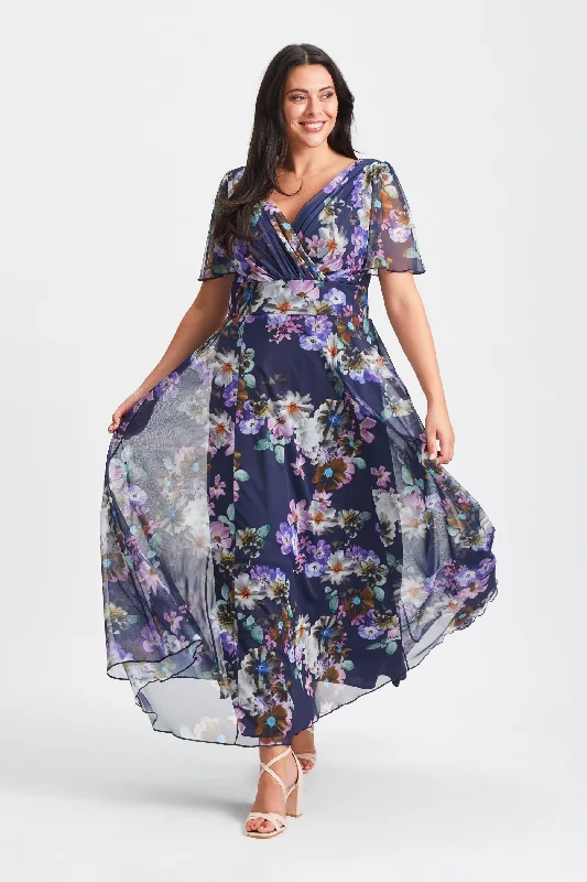 Referral Discount flowy maxi dressIsabelle Dark Navy Multi Float Sleeve Maxi Dress