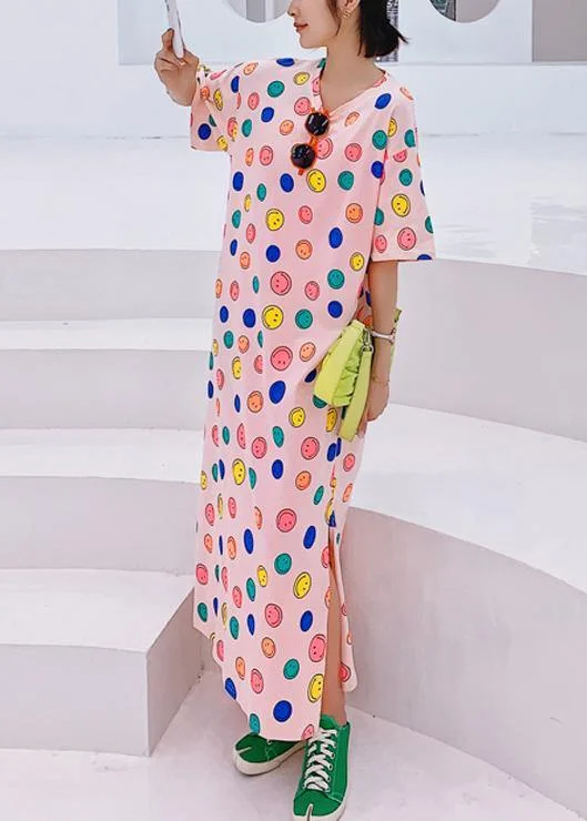Season Finale Sale chic dressHandmade o neck clothes Women Neckline pink Smiley print Plus Size Dresses