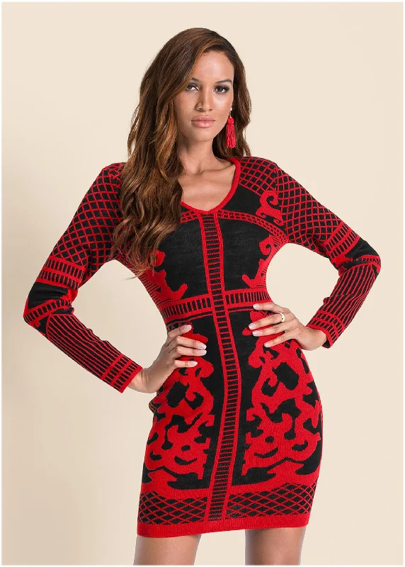Mega Deal cocktail dressPrinted Sweater Dress - Black & Red