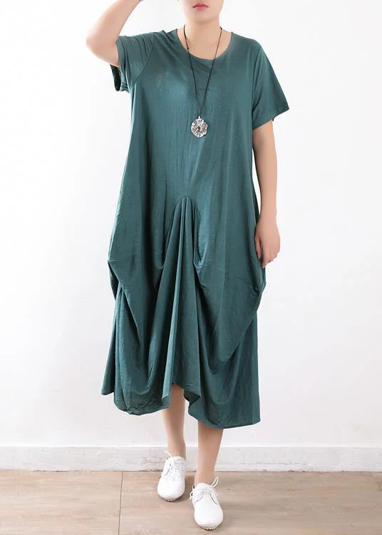 Last Chance minimalistic dressOrganic green linen cotton clothes Organic Fashion Ideas o neck asymmetric Maxi Summer Dresses