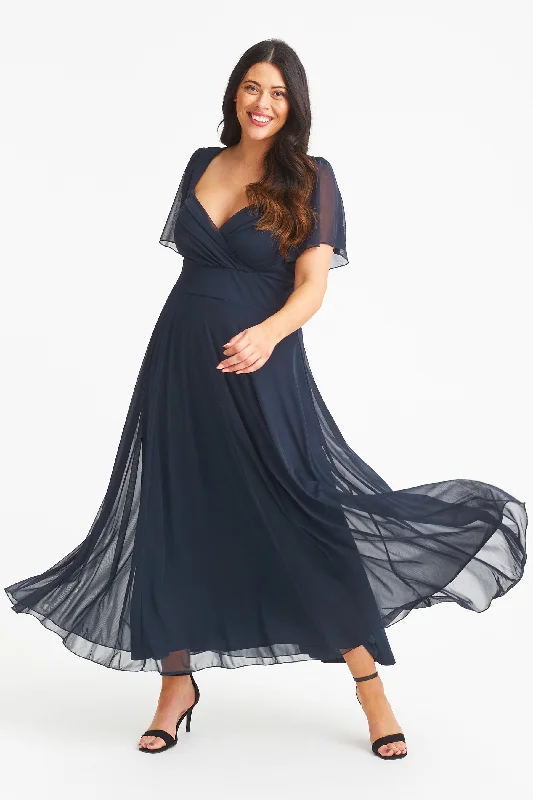 Great Deals floral wrap dressKemi Solid Navy Bolero Wrap Bodice Maxi Gown