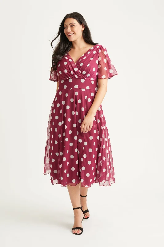 Deal Frenzy ruffle dressVictoria Claret Spot Angel Sleeve Mesh Long Midi Dress