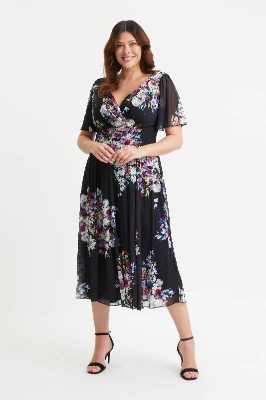 Fantastic Offers casual shift dressVictoria Black Multi Angel Sleeve Mesh Long Midi Dress