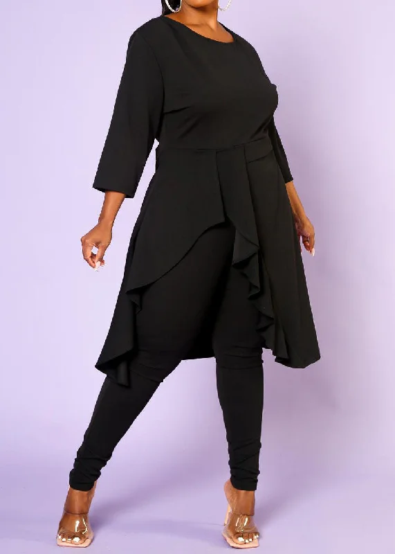 Price Break Hi Curvy Plus Size Asymmetric Peplum Top and Pants Set