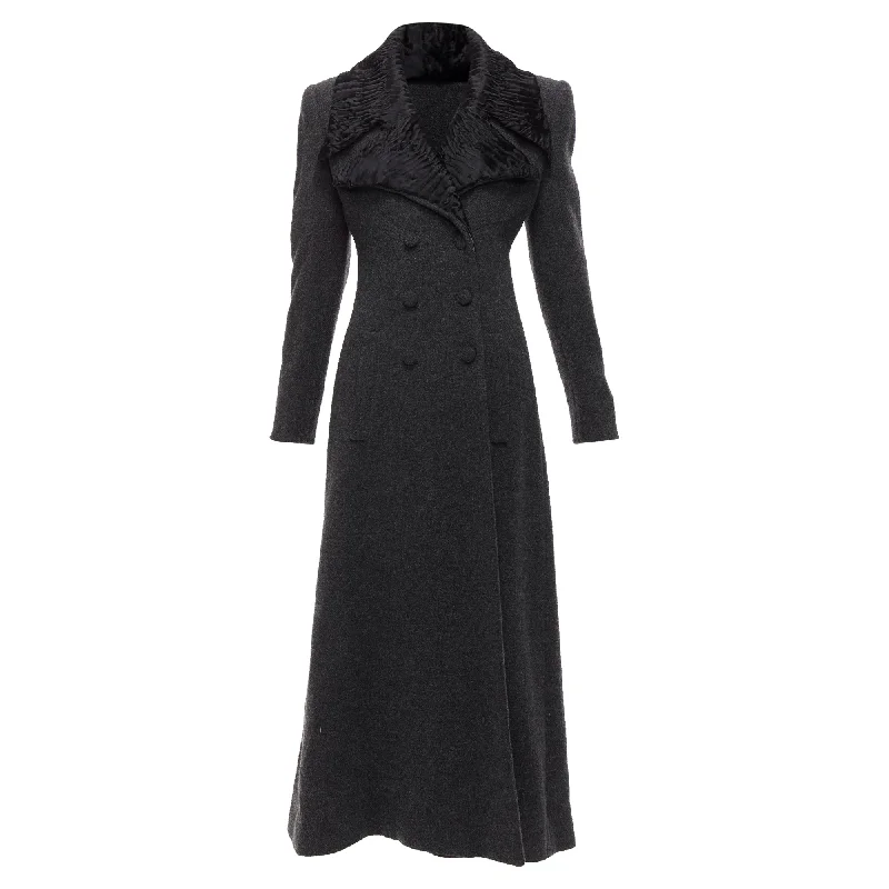 Hurry In Fendi Astrakhan Fur Collar Virgin Wool Blend Longline Coat
