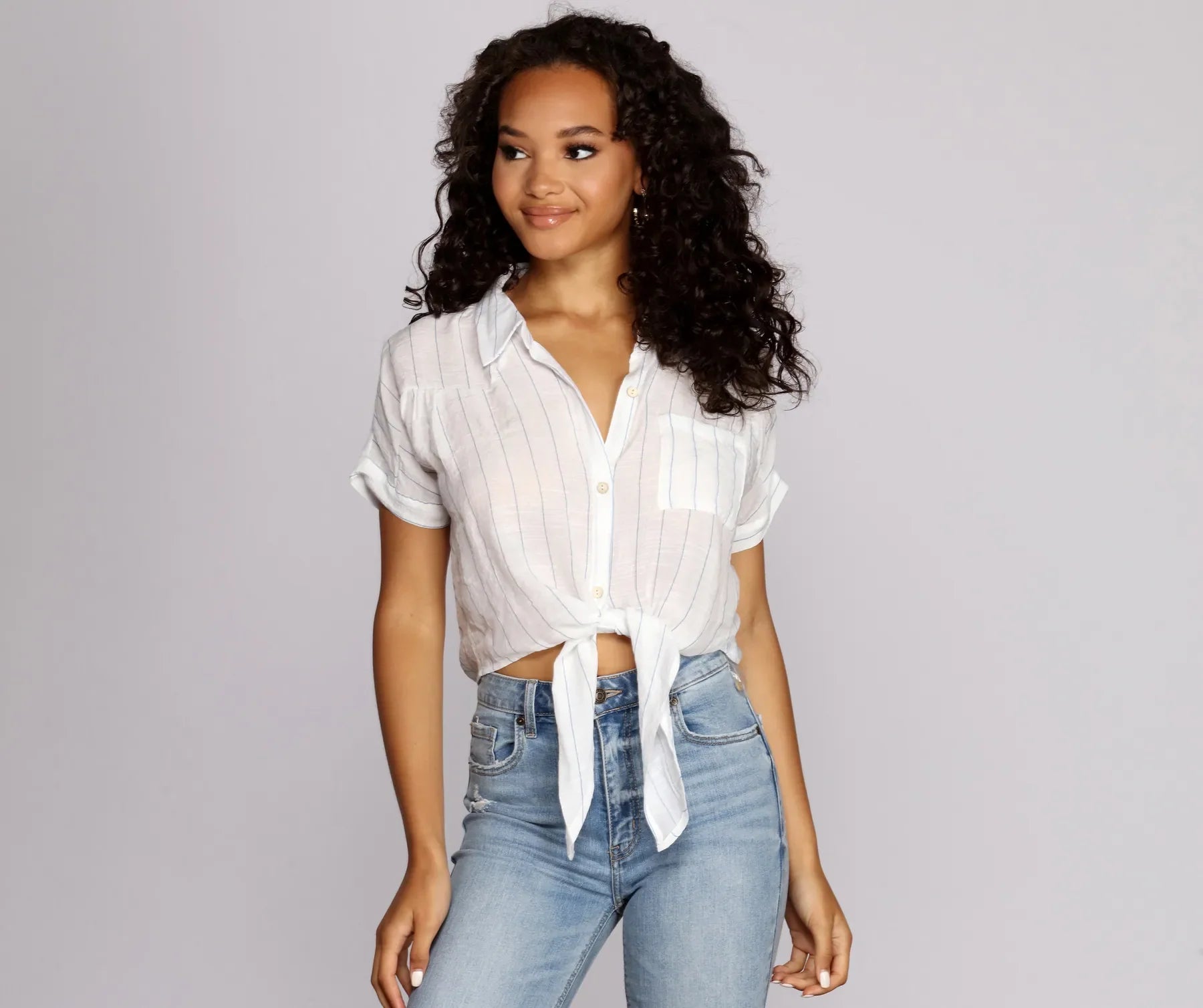 Price Drop Pinstripes N' Palm Trees Top