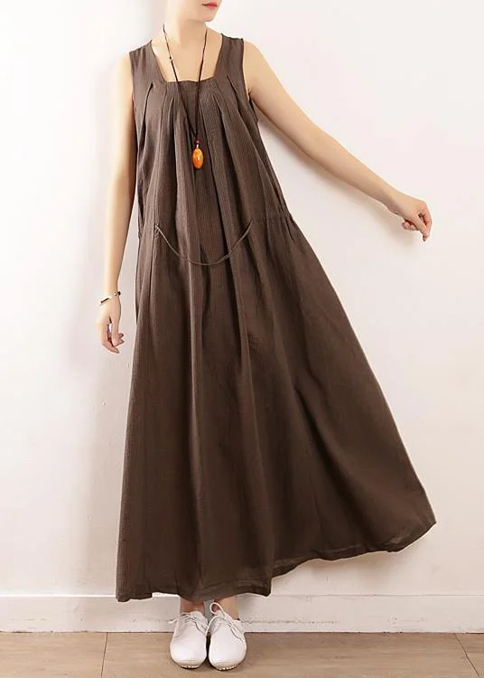 Today's Special casual shift dressgray cotton clothes For Women plus size Runway Sleeveless drawstring Maxi Summer Dresses