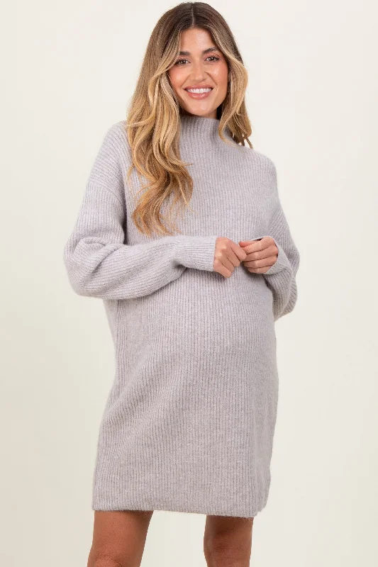 Discount Extravaganza flowy maxi dressHeather Grey Mock Neck Maternity Mini Sweater Dress