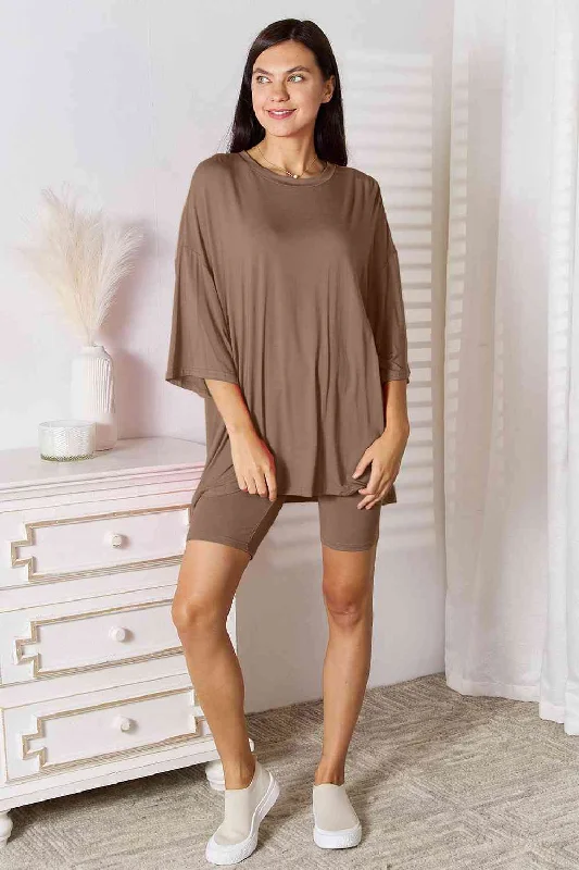 Deal of the Day Basic Bae Full Size Soft Rayon Three-Quarter Sleeve Top and Shorts Set