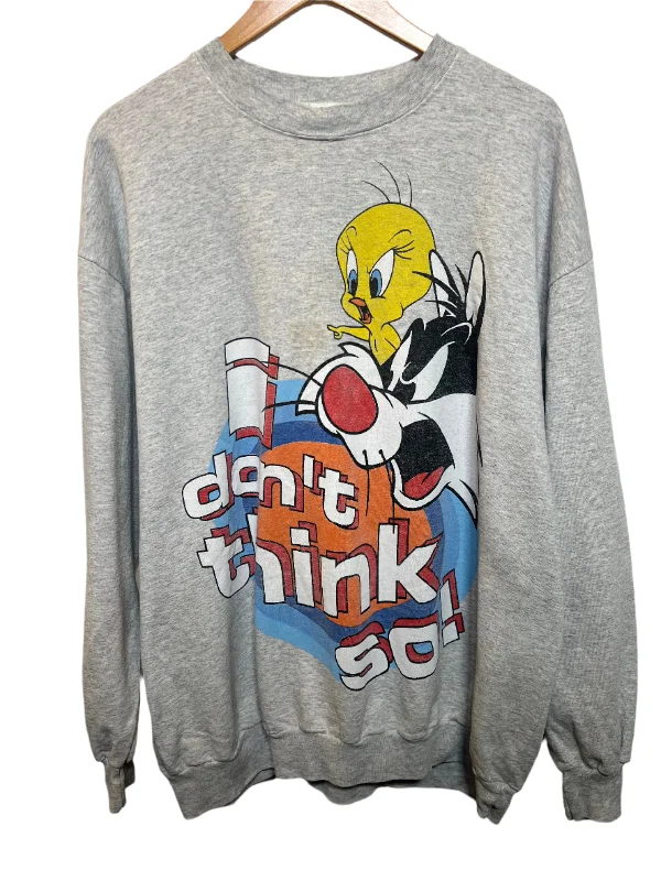 Year-End Clearance zip-up gym hoodieLooney Tunes Grey Graphic Sweatshirt (Size XL)