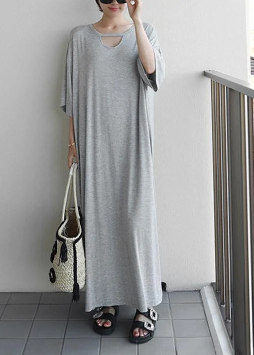 Closeout oversized dressDIY o neck baggy cotton quilting clothes Outfits gray long Dresses
