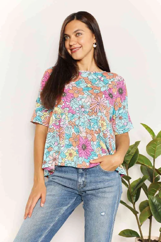 Time-Limited Offer Double Take Floral Round Neck Babydoll Top