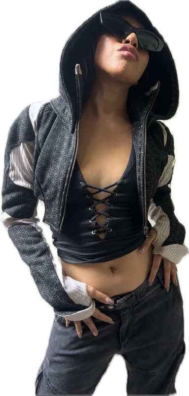Discount Mania Freq G Hooded Crop Jacket with Flower of Life