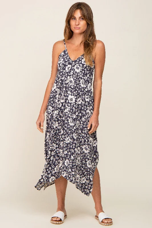 Daily Deals casual evening dressCharcoal Floral Handkerchief Midi Dress