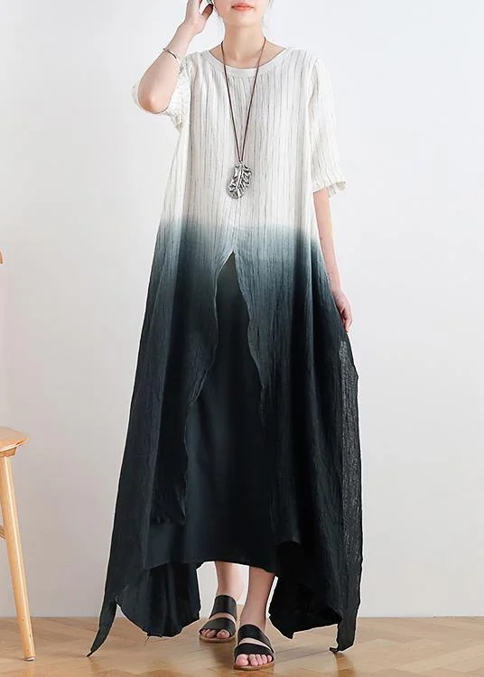 Markdown Madness off-shoulder dressNew gradient design irregular hem robe pure linen dress