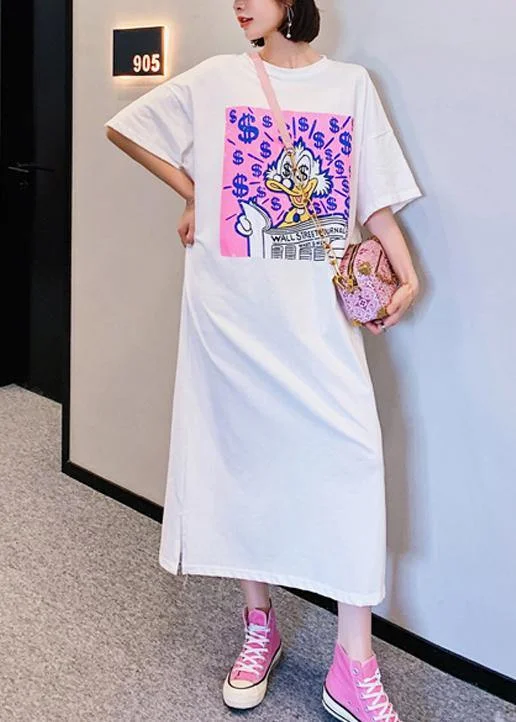 Midnight Madness fitted dressDIY white Cartoon print dresses o neck loose summer Dresses