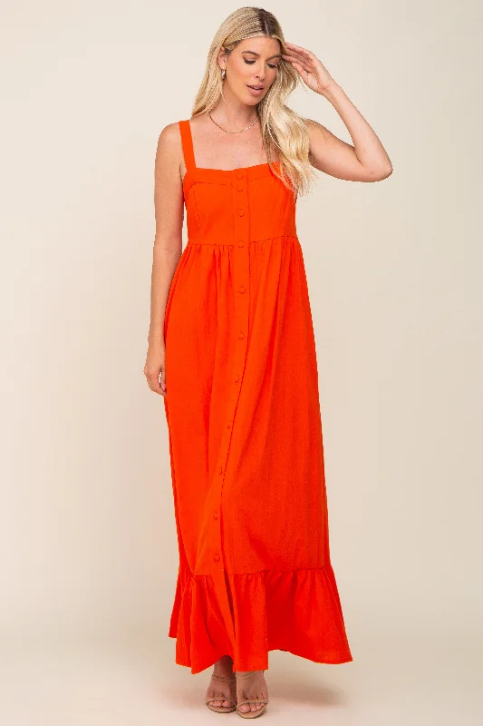 Massive Deals relaxed fit dressRed Orange Front Button Sleeveless Maxi Dress