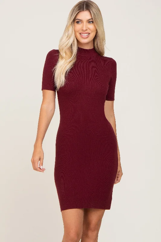 Deal Frenzy ruffle dressBurgundy Ribbed Mock Neck Dress