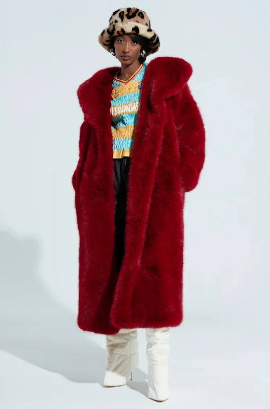 Time-Limited Offer breathable jacketMANCHESTER HOODED FAUX FUR IN WINE