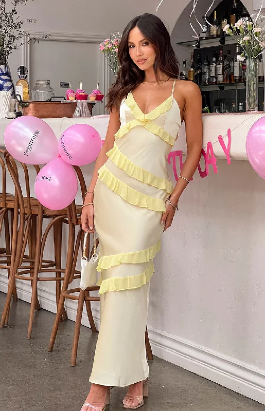 Weekend Deal casual sports coatInara Yellow Ruffle Maxi Dress