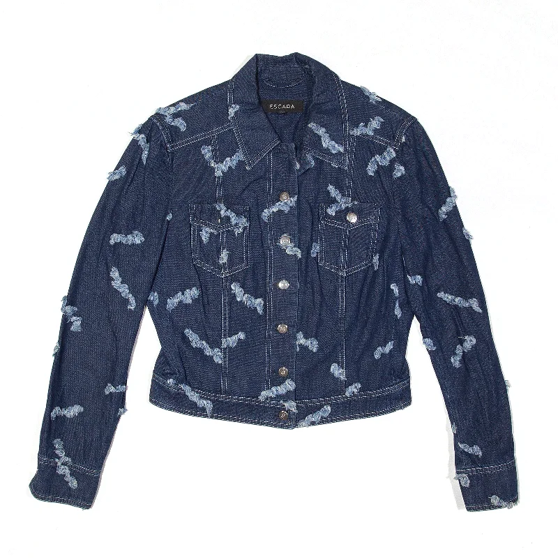 Warehouse Sale trendy puffer coatESCADA Distressed Denim Jacket Blue Womens S