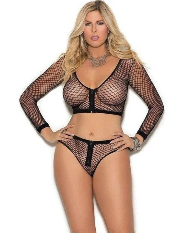 Don't Wait Elegant Moments  EM-1335Q Long sleeve fence net Cami top and Booty Shorts Set
