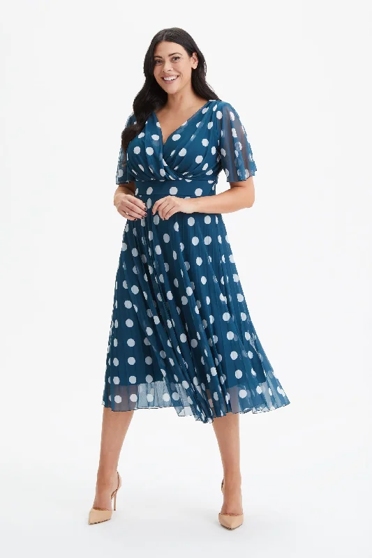 Crazy Savings layered dressCarole Teal Ivory Wrap Bodice Sunray Pleated Skirt Midi Dress