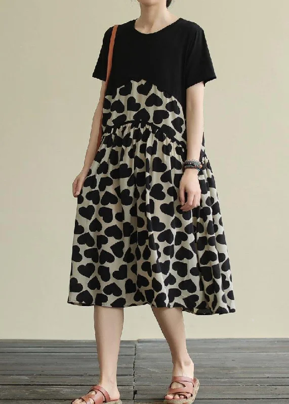 Seasonal Clearance winter dressFrench o neck Cinched Cotton clothes For Women Runway black print Dress