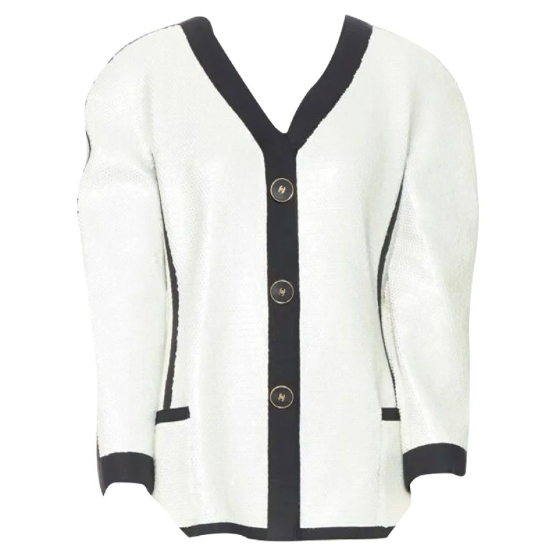 Savings Galore Chanel SS sequin grosgrain trim scuba zipper jacket