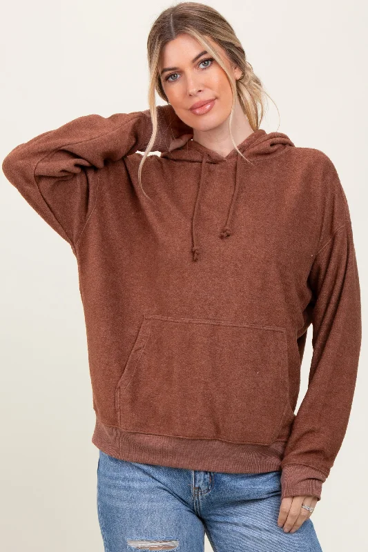 Referral Discount Brown Brushed Knit Oversized Hoodie
