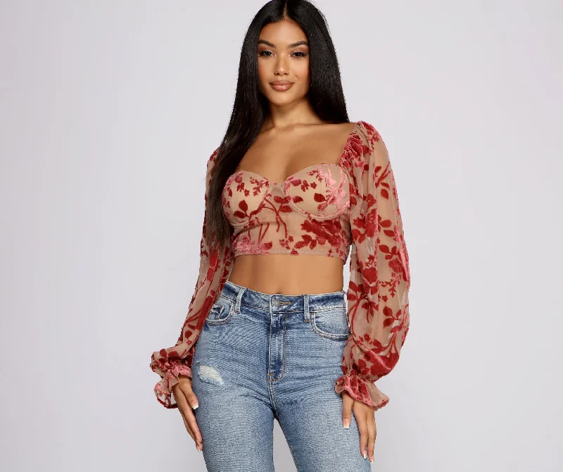 Can't Be Beat Romantic Vibes Floral Burn Out Crop Top