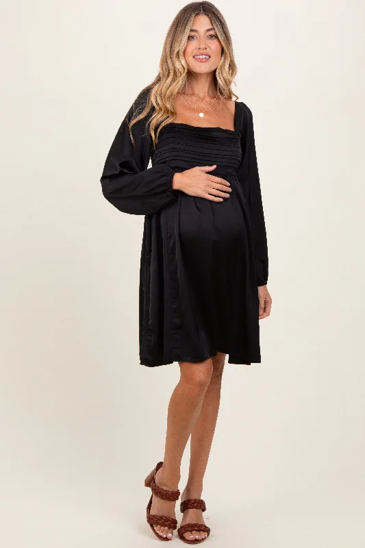 Buy More, Save More relaxed fit dressBlack Satin Pleated Detail Bodice Maternity Dress