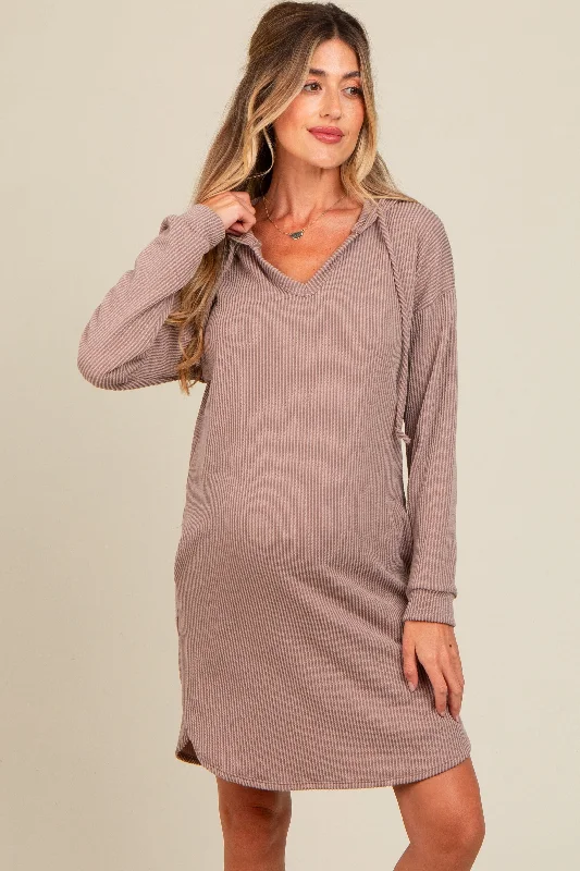 Midnight Madness form-fitting dressMocha Ribbed Hoodie Maternity Dress