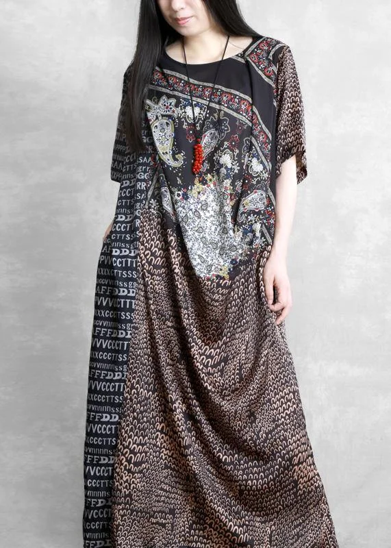 Get It Before It’s Gone oversized dressChic o neck patchwork summer dress Fabrics chocolate Letter Dress