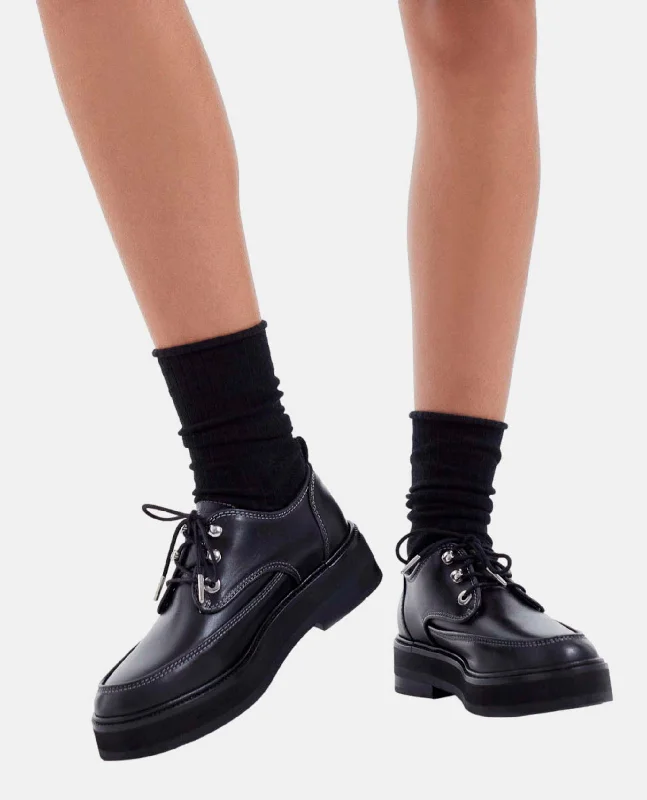 New Markdowns Leather Derbies With Topstitching | Women | Black