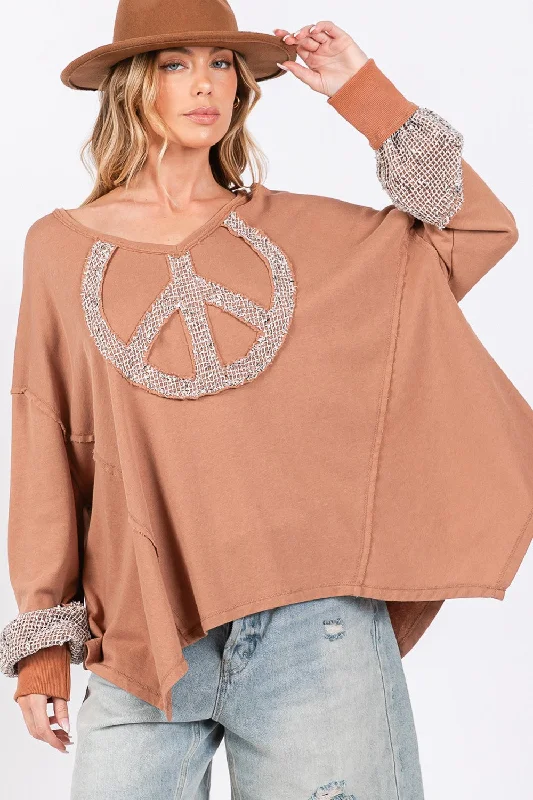 Flash Deals SAGE + FIG Peace Sign Mineral Wash Terry Top
