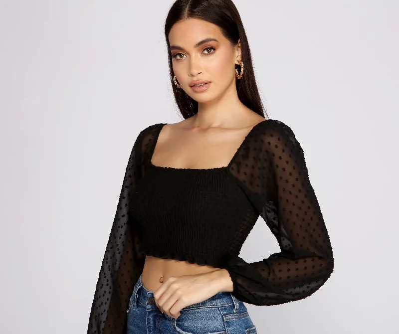 Incredible Offers Dotted Darling Smocked Crop Top