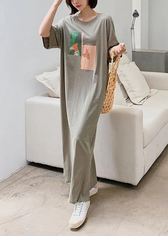 Steals and Deals party dressChic o neck side open clothes Catwalk gray Animal print Plus Size Dresses