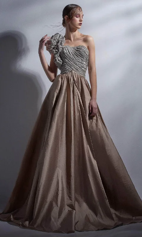 Limited Availability MNM COUTURE G1260 - Glittered Scrunched Top A-line Gown