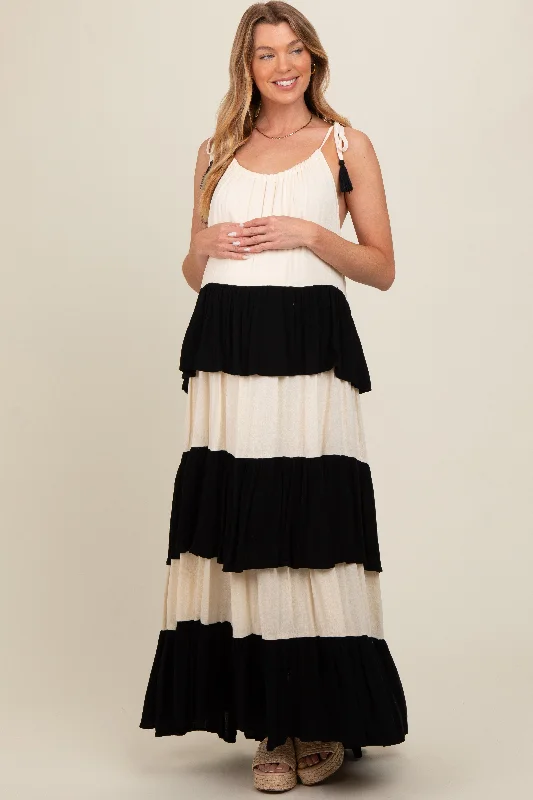 Don't Miss fitted cocktail dressBlack Colorblock Tiered Maternity Maxi Dress