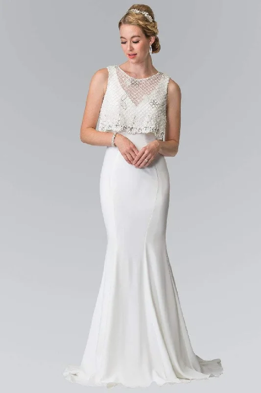 Price Rollback Elizabeth K - GL2257 V-Neck with Detachable Beaded Lace Top Gown