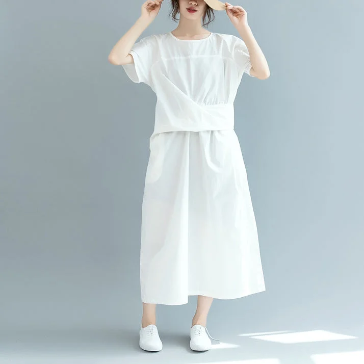 Daily Deals printed dressNew white cotton maxi dress Loose fitting o neck Cinched traveling clothing 2018 short sleeve baggy dresses