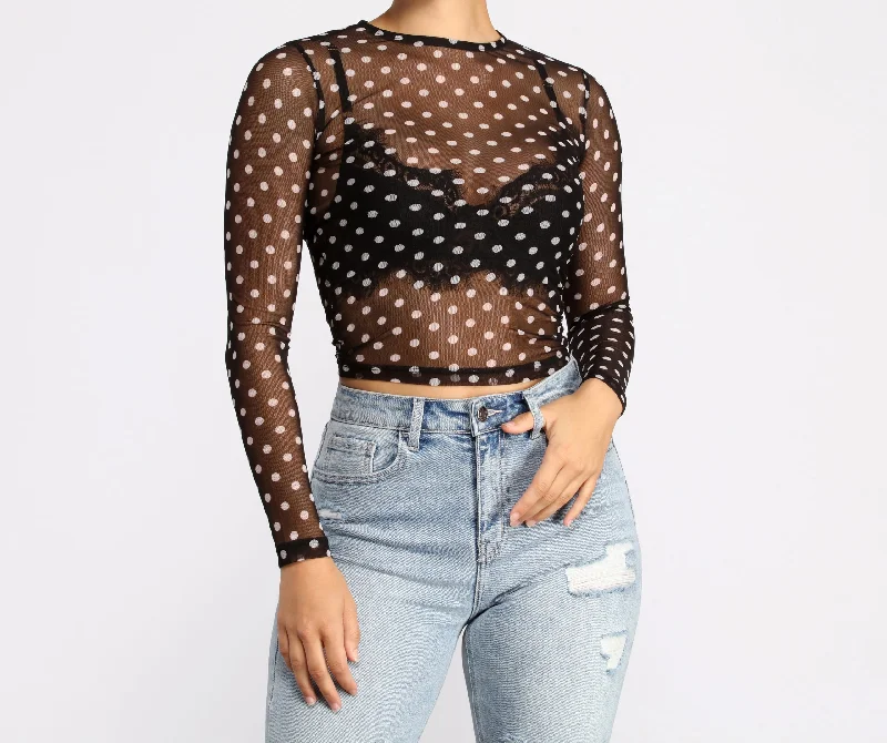Online Only Polka Dot Cutie Mesh Crop Top