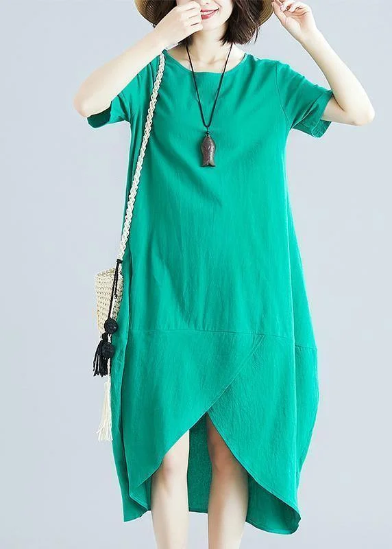 Daily Deals wrap dressOrganic green clothes o neck asymmetric Kaftan summer Dresses