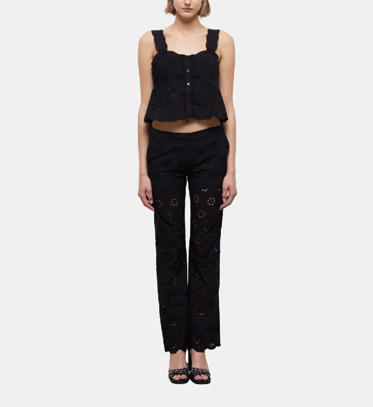 Hurry In Short Top With Broderie Anglaise | Women | Black